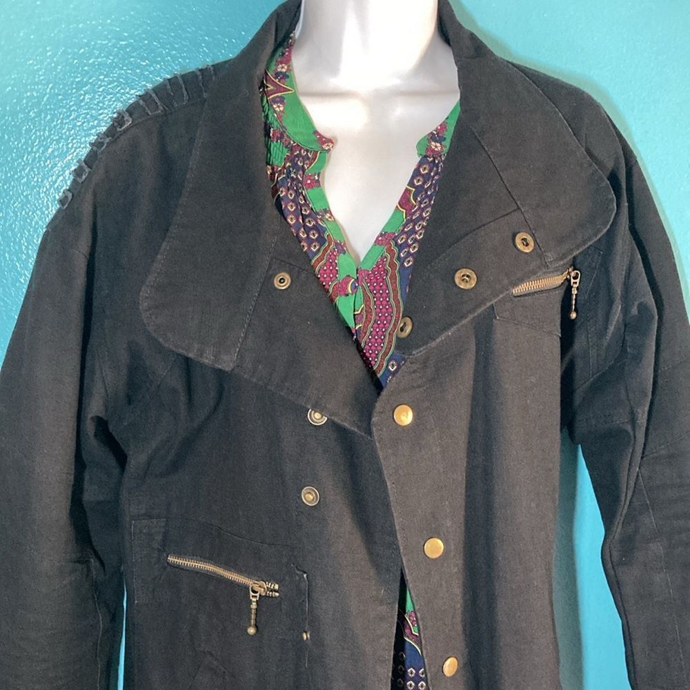 S & G Sequoia and Gita Black Cotton Snap Front Jacket Marked S Fits M